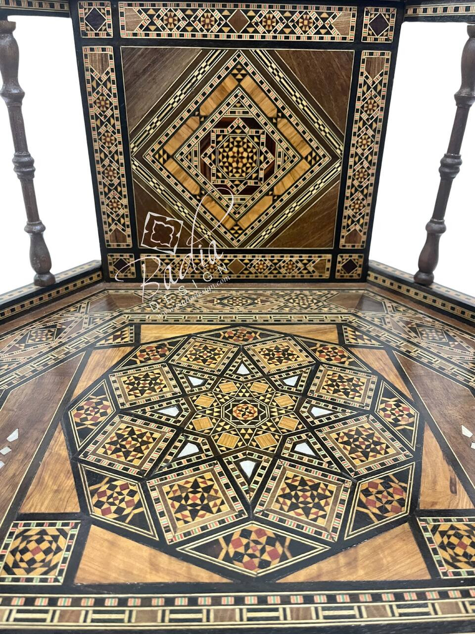Authentic Moroccan Hand-Carved Chair with Stunning Inlay - MOP-CH031