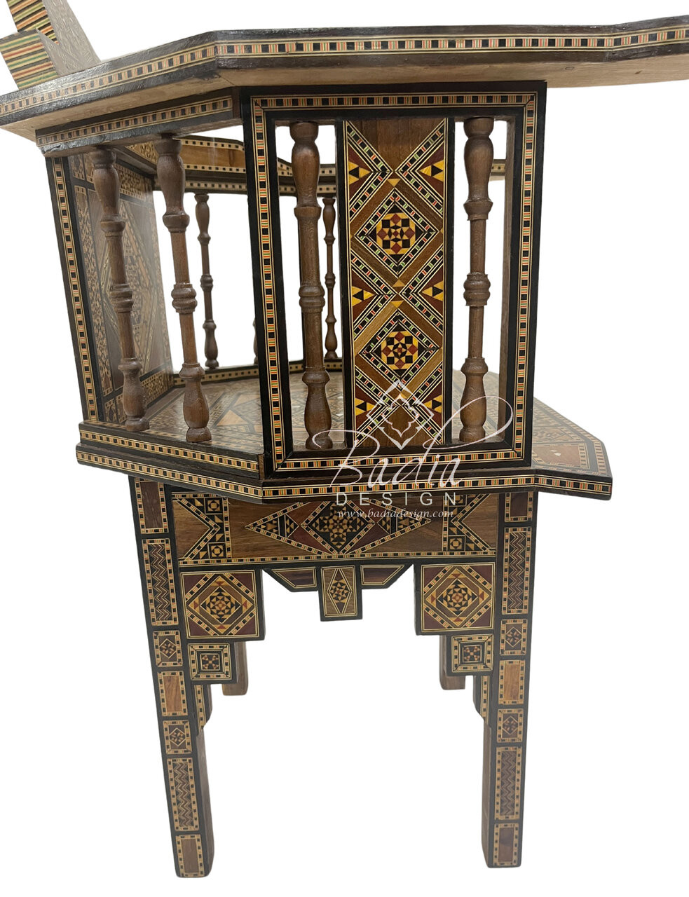 Authentic Moroccan Hand-Carved Chair with Stunning Inlay - MOP-CH031