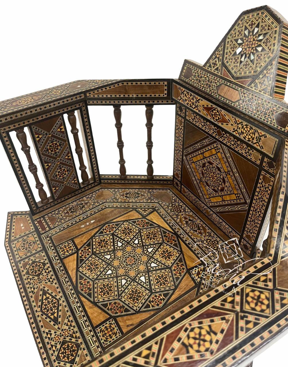 Authentic Moroccan Hand-Carved Chair with Stunning Inlay - MOP-CH031