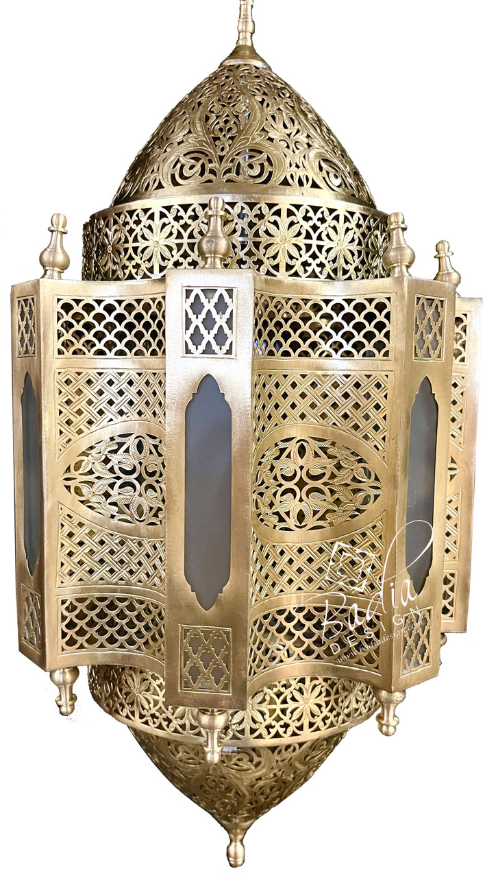 Handcrafted Brass Chandelier with White Glass Panels - CH359
