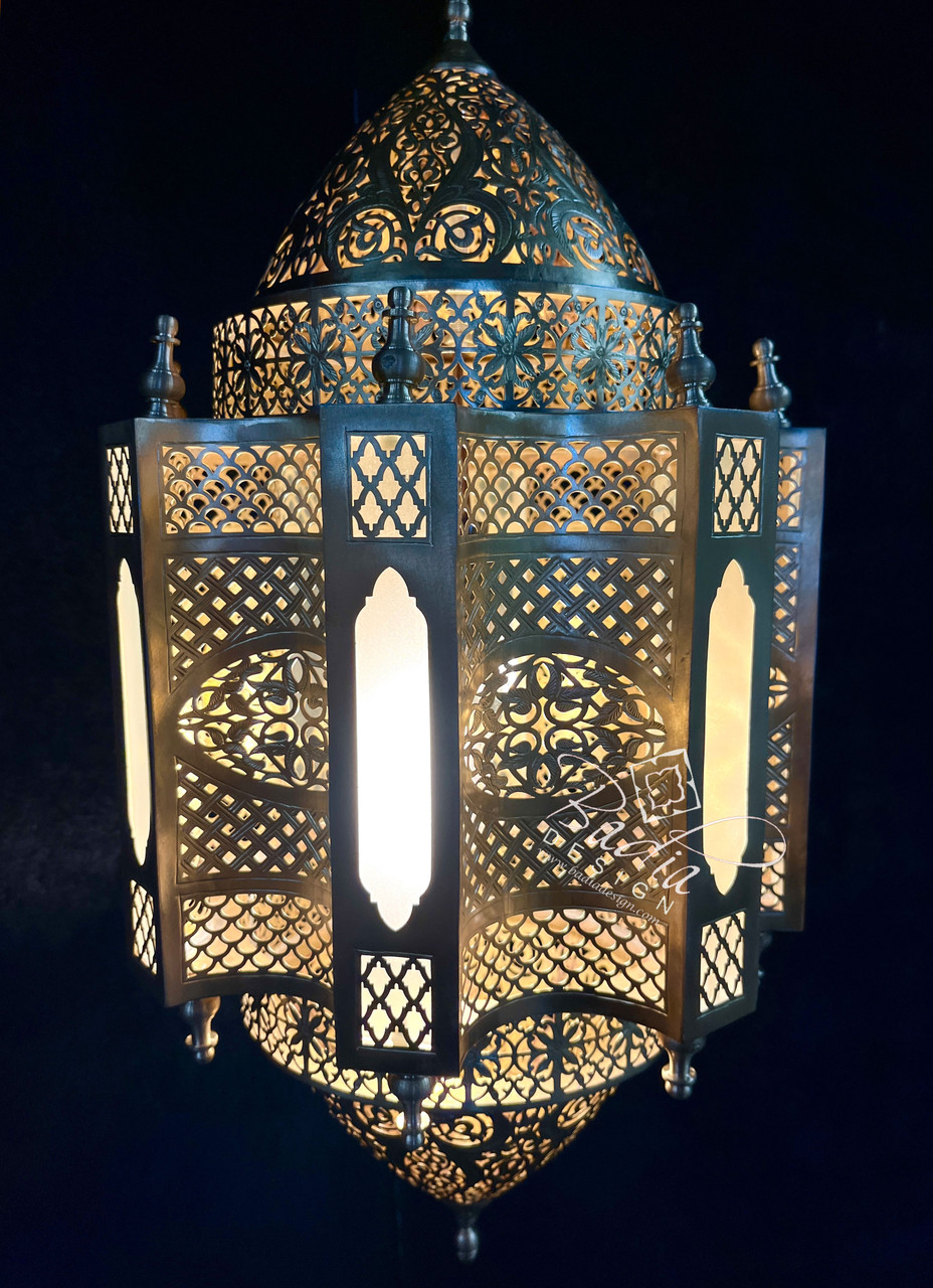 Handcrafted Brass Chandelier with White Glass Panels - CH359