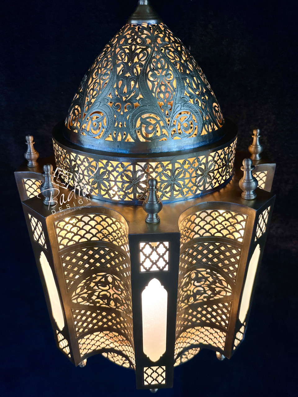 Handcrafted Brass Chandelier with White Glass Panels - CH359