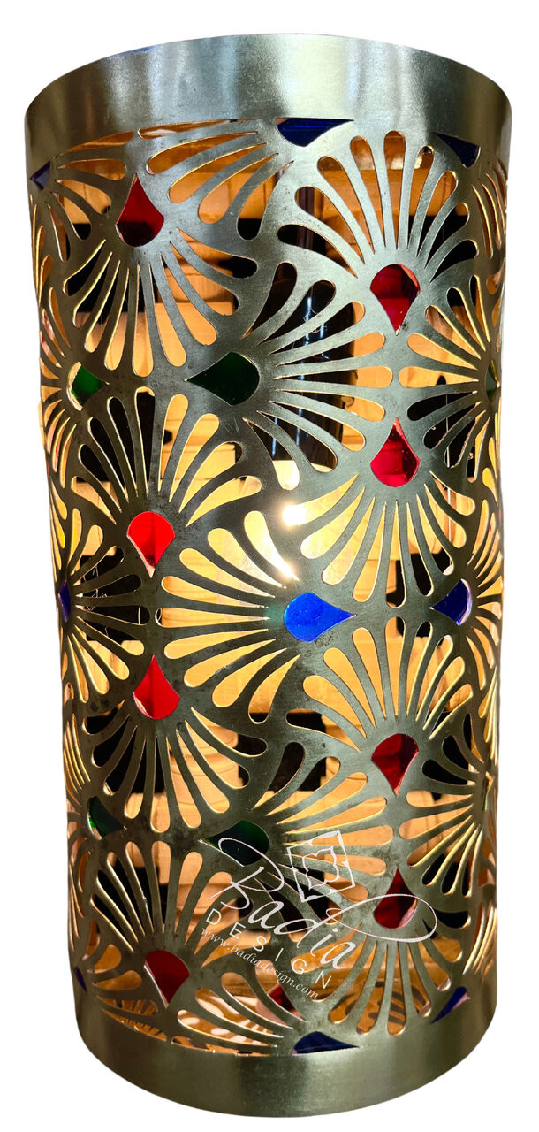 Intricately Designed Brass Wall Sconce with Multi-Color Glass Eyelets - WL264