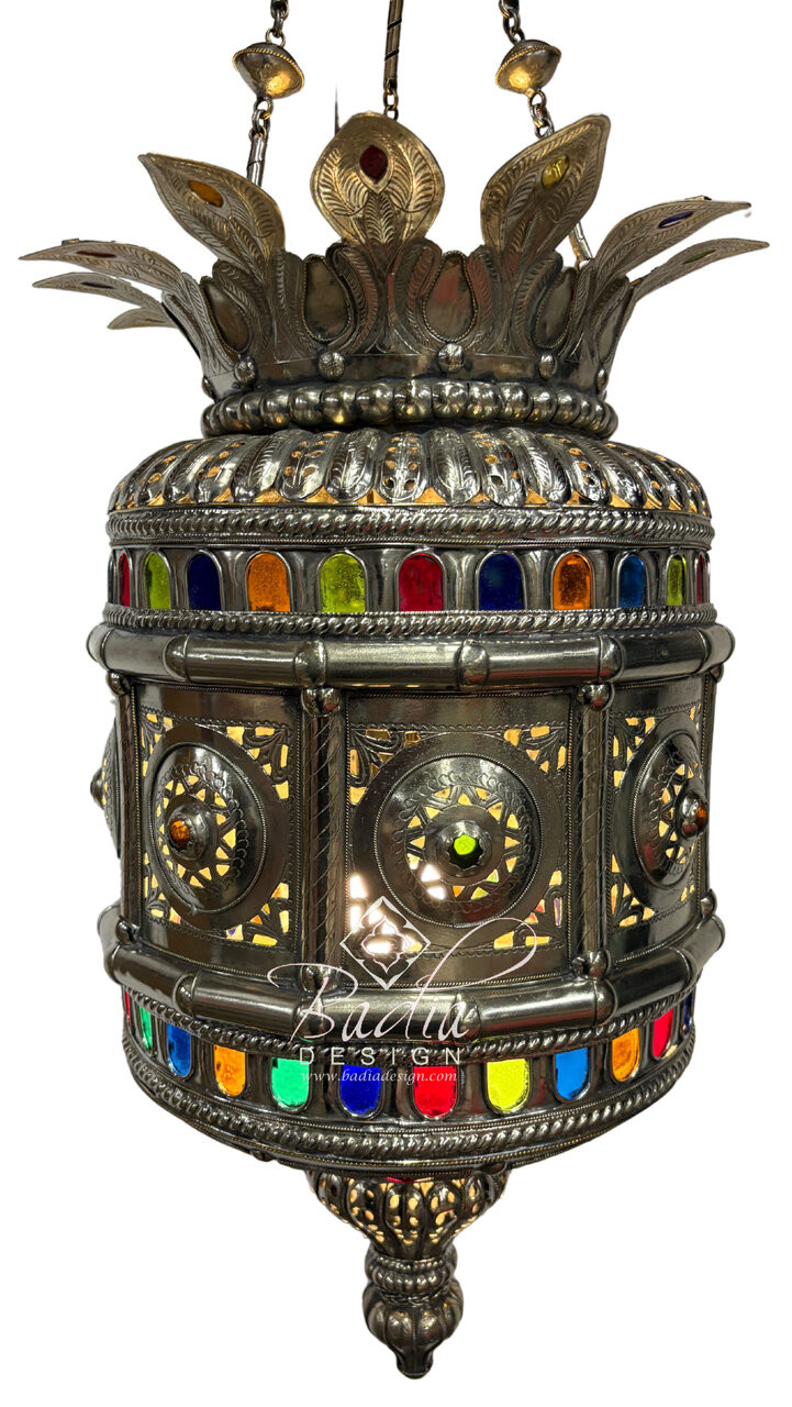Intricately Designed Silver Chandelier with Multi-Color Glass Eyelets - CH362