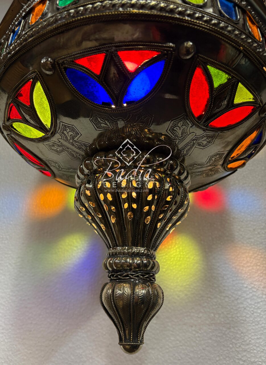Intricately Designed Silver Chandelier with Multi-Color Glass Eyelets - CH362