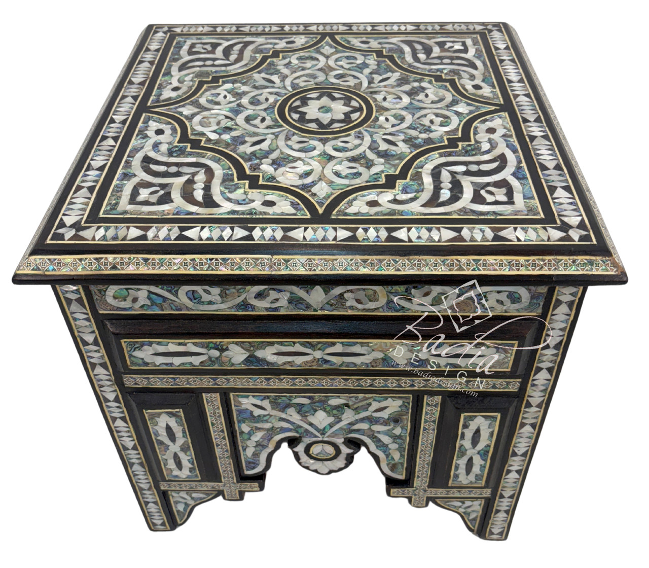 Elegant White Mother of Pearl Moroccan Square Accent Table - MOP-ST171