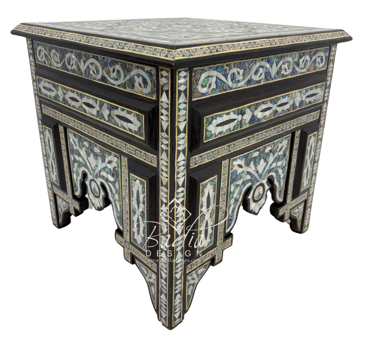 Elegant White Mother of Pearl Moroccan Square Accent Table - MOP-ST171