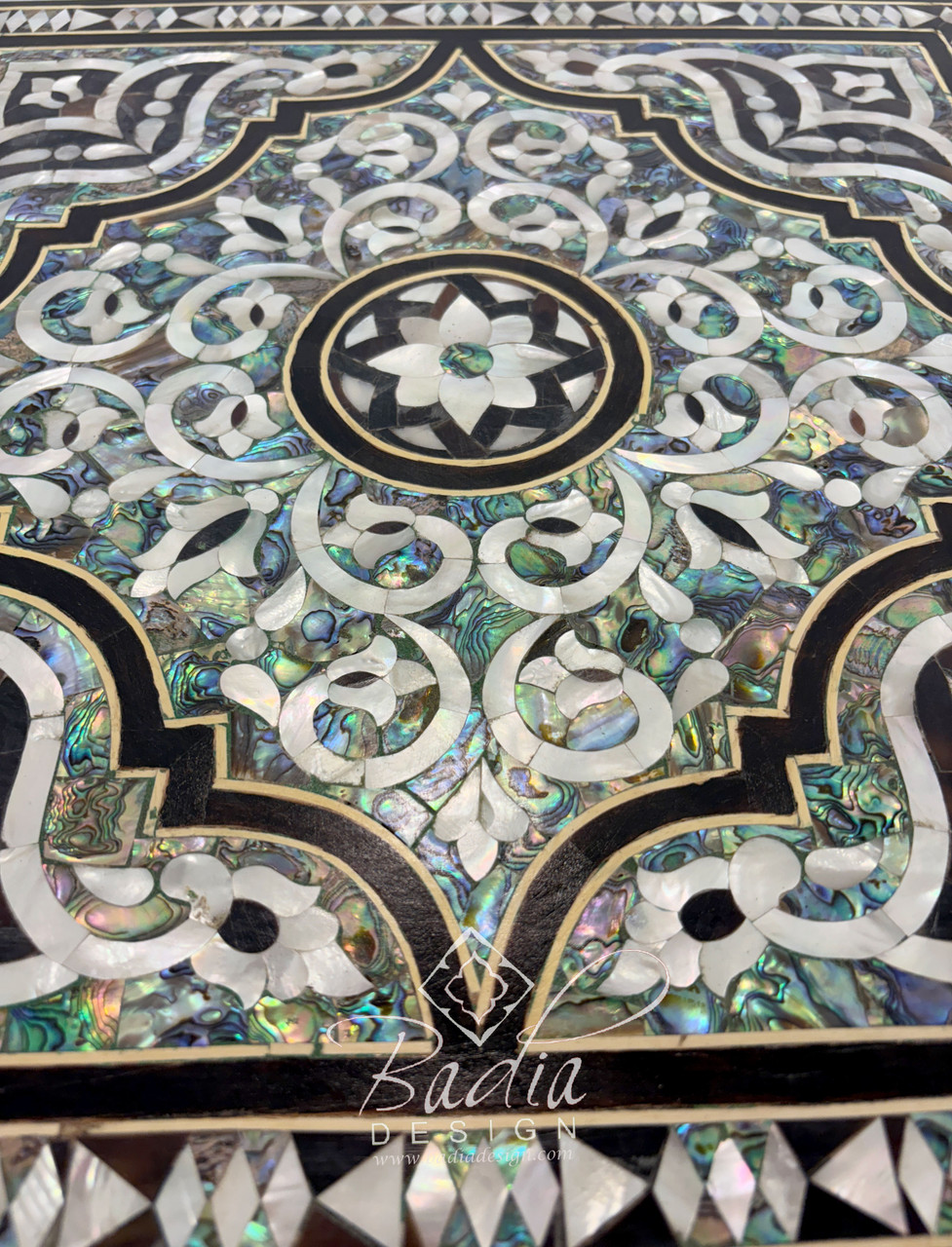 Elegant White Mother of Pearl Moroccan Square Accent Table - MOP-ST171