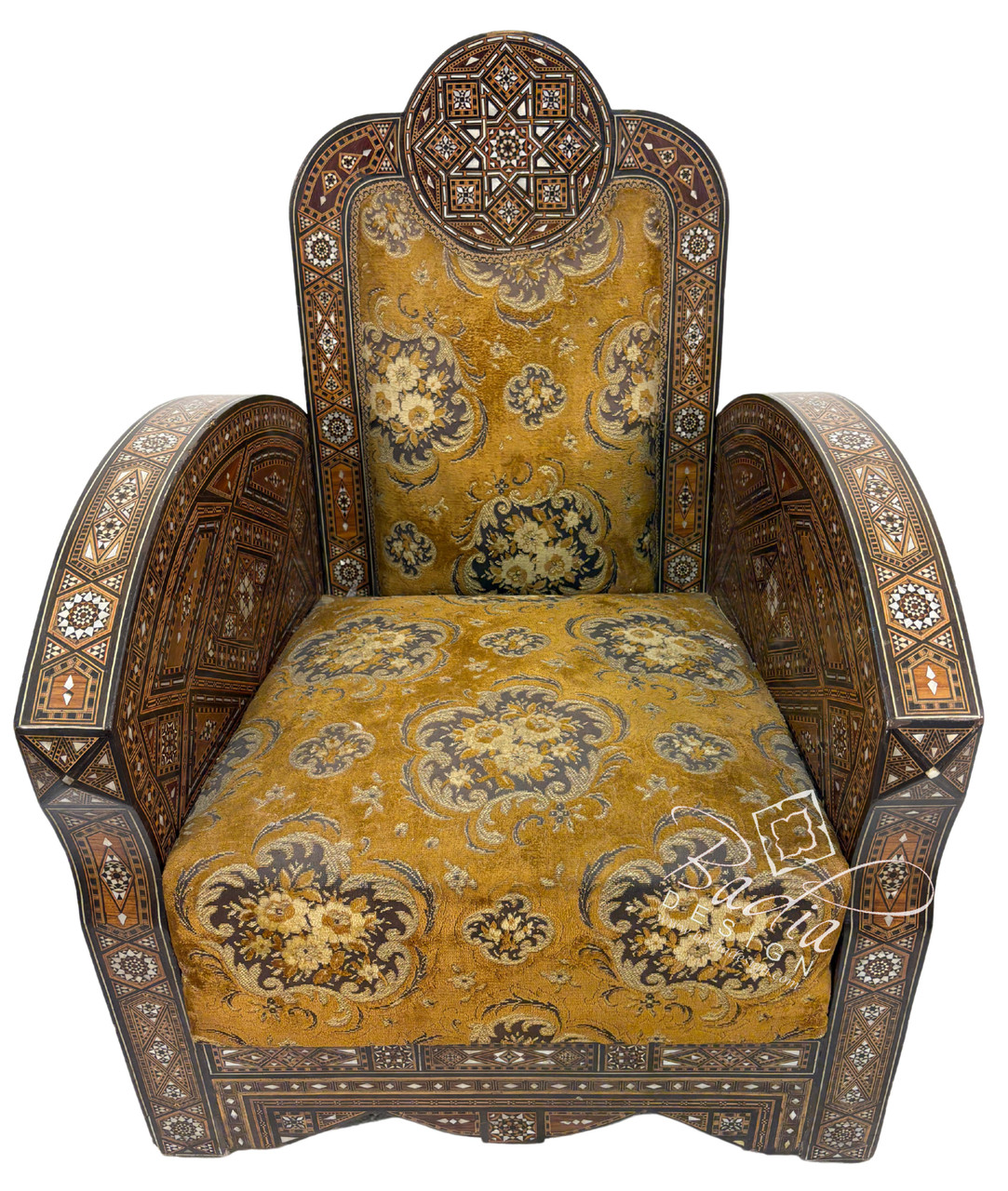 Elegant Mother of Pearl Inlay Chair with Upholstered Seat - MOP-CH033