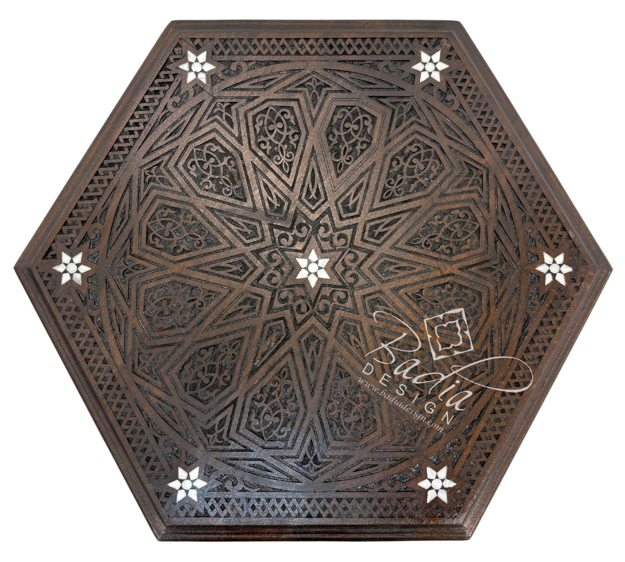 Dark Stained Mother of Pearl Inlay Side Table - MOP-ST172