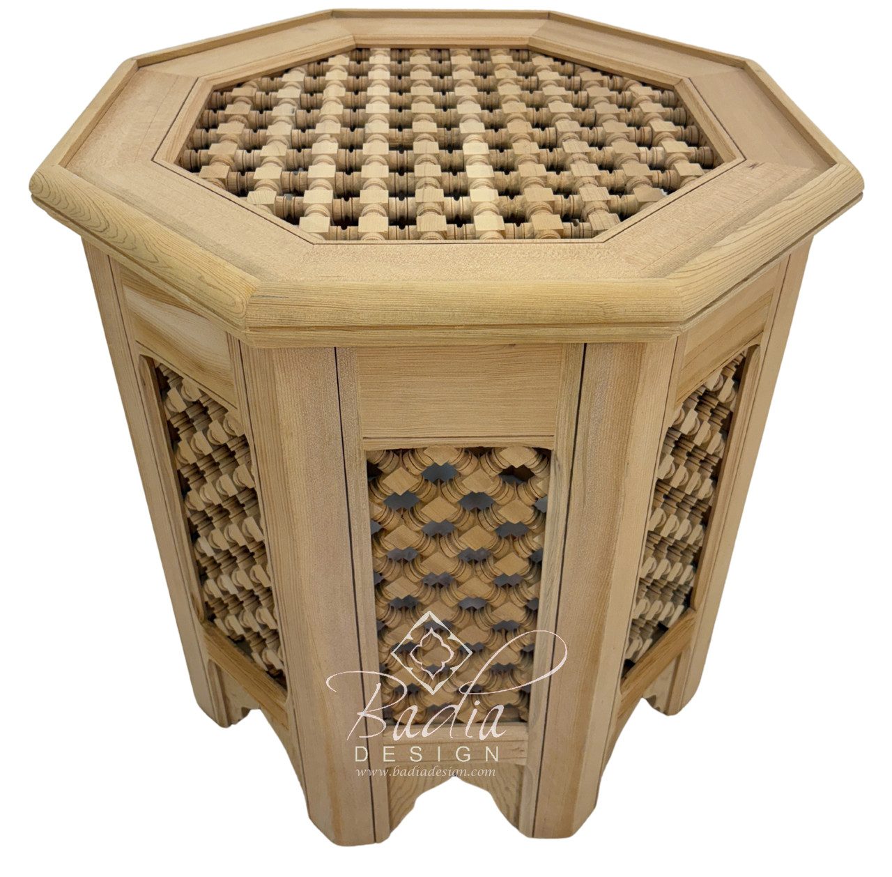 Hand Carved Moroccan Moucharabieh Wood Side Table - CW-ST079