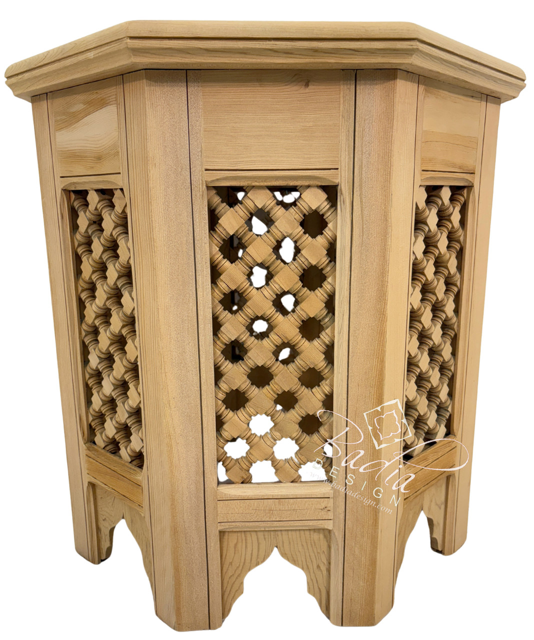 Hand Carved Moroccan Moucharabieh Wood Side Table - CW-ST079