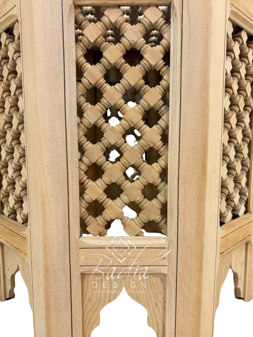 Hand Carved Moroccan Moucharabieh Wood Side Table - CW-ST079