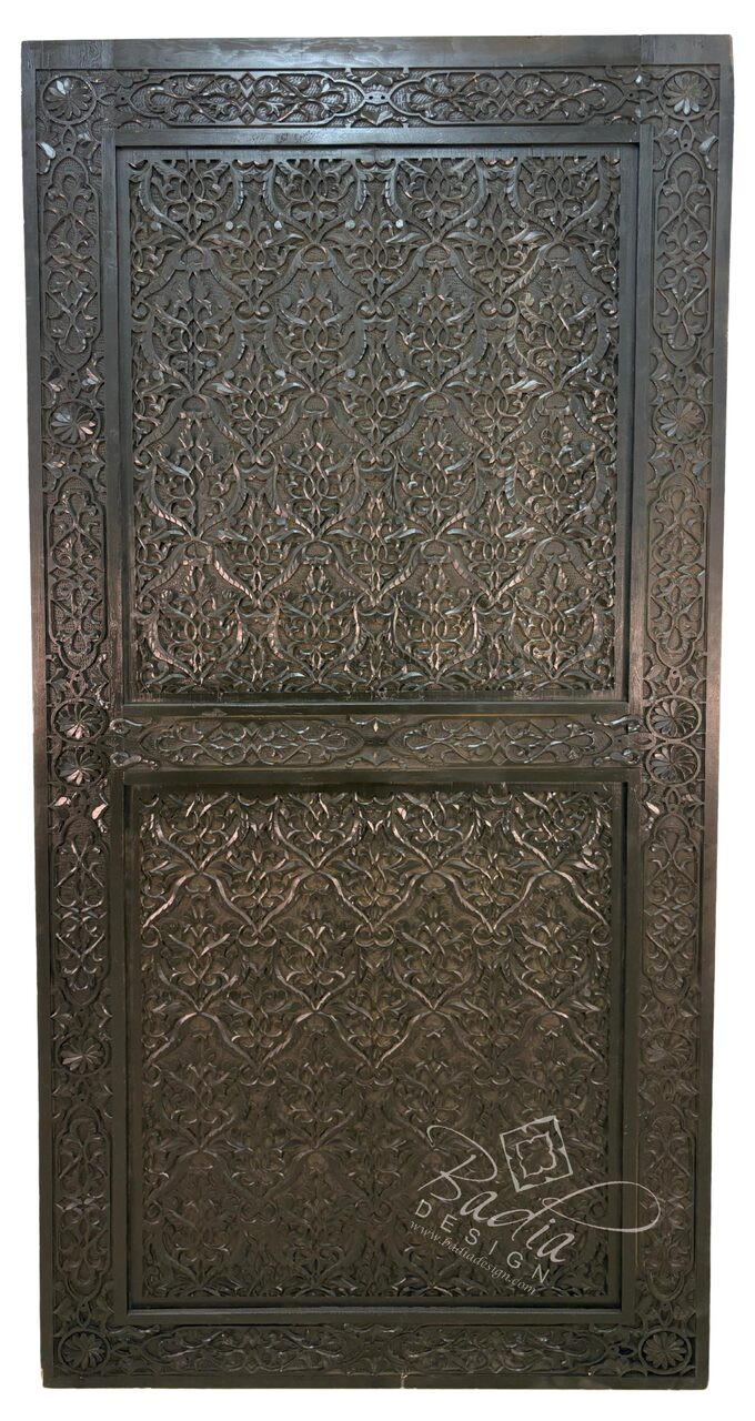 Dark Stained Hand Carved Wooden Door - CWD072