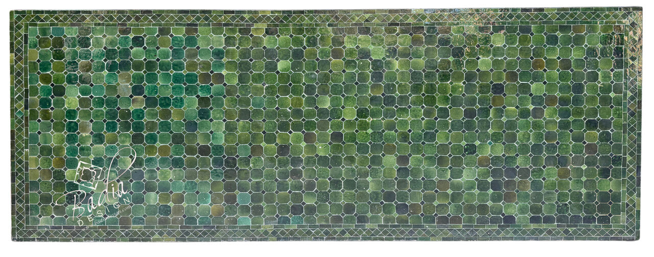 95" x 40" Moroccan Green Tile Table with Natural Shade Variations - MT855