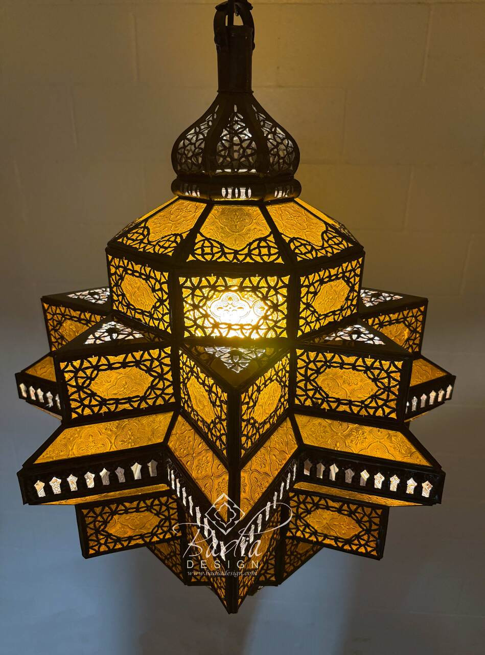 Large Amber Color Glass Lantern - LIG547 Large Amber Color Glass Lantern - LIG547