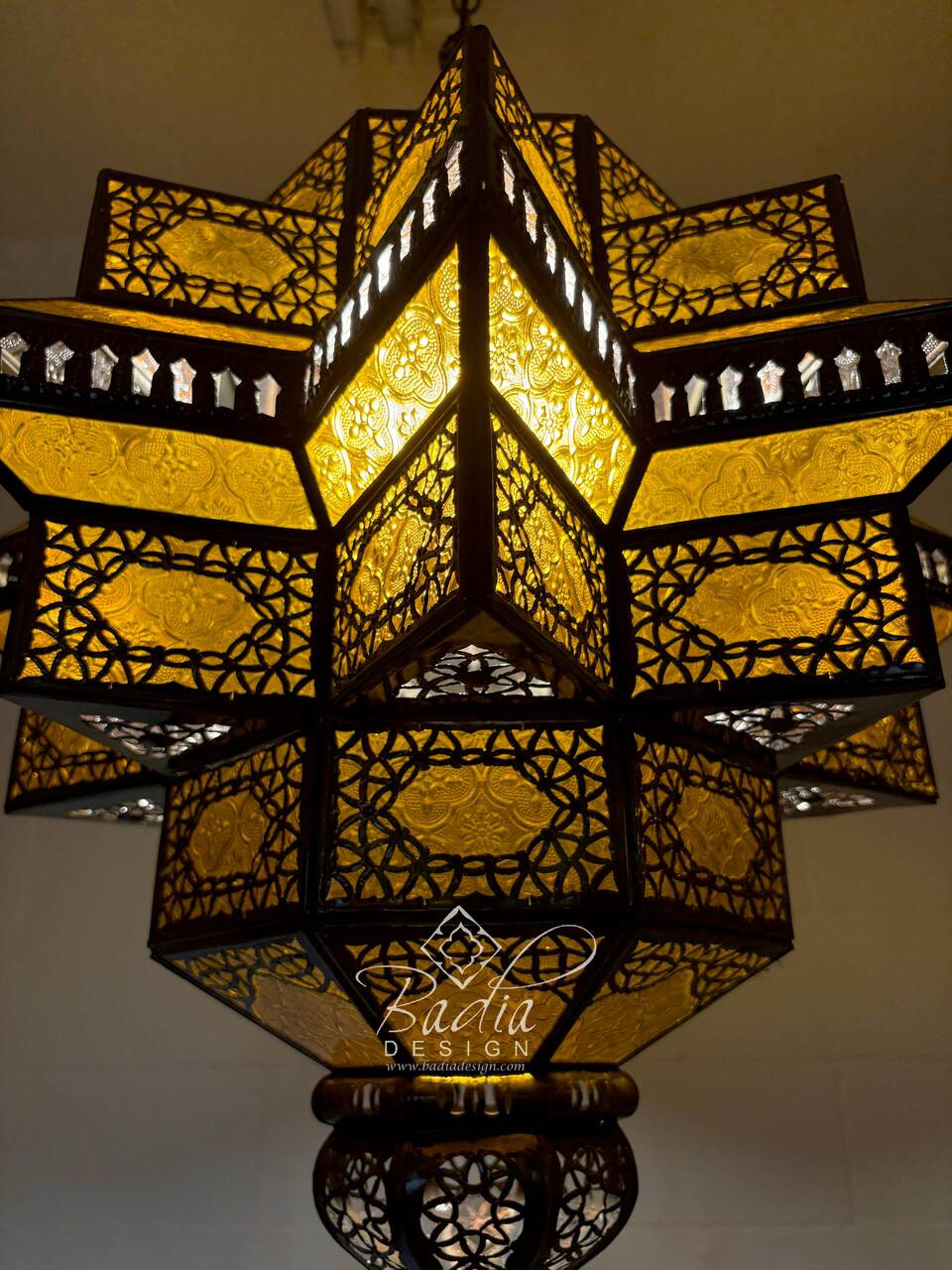 Large Amber Color Glass Lantern - LIG547 Large Amber Color Glass Lantern - LIG547