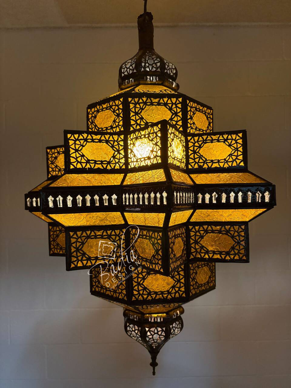 Large Amber Color Glass Lantern - LIG547 Large Amber Color Glass Lantern - LIG547