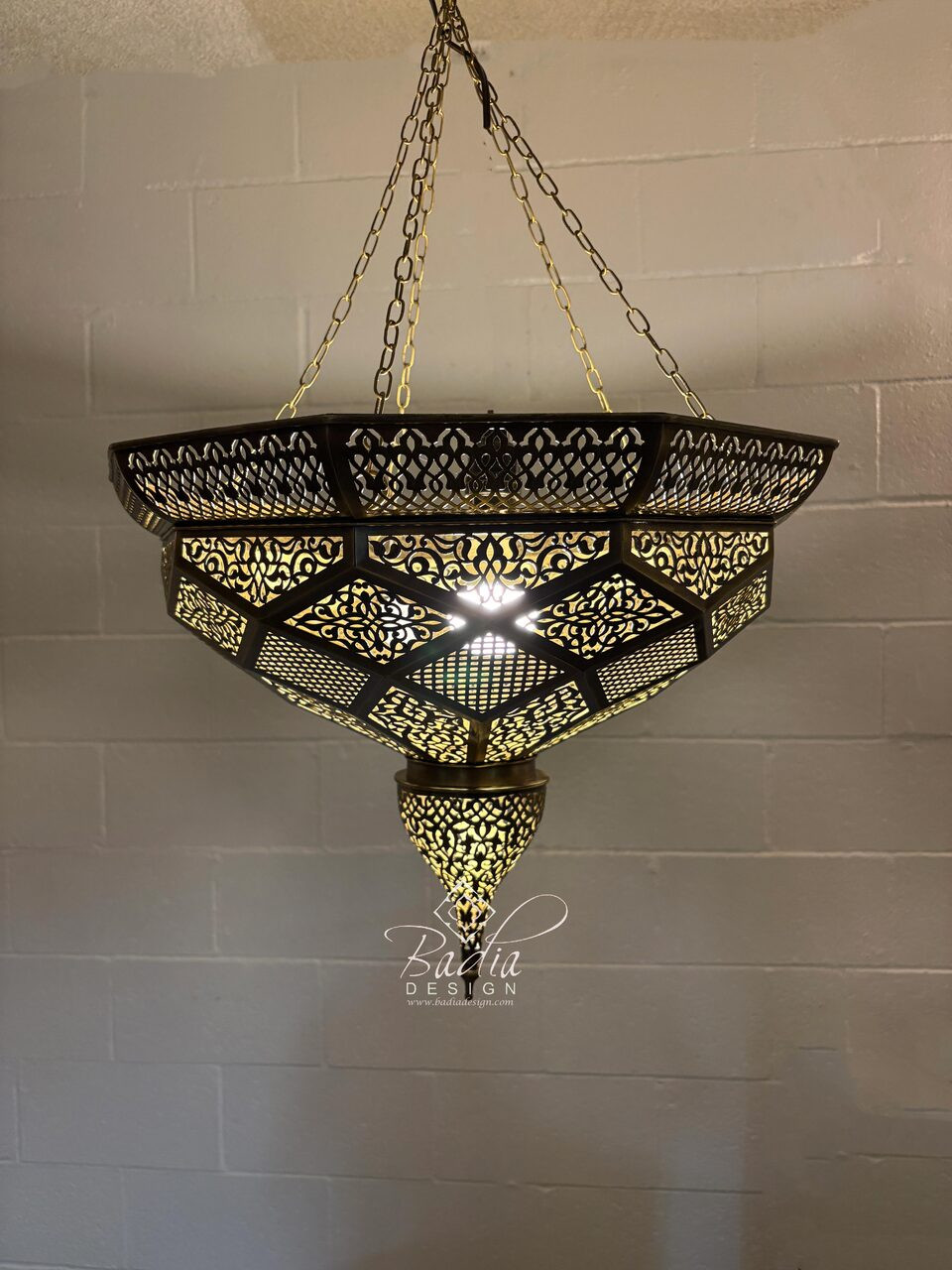 Multi-Tiered Brass Chandelier with Geometric Designs - CH369 Multi-Tiered Brass Chandelier with Geometric Designs - CH369