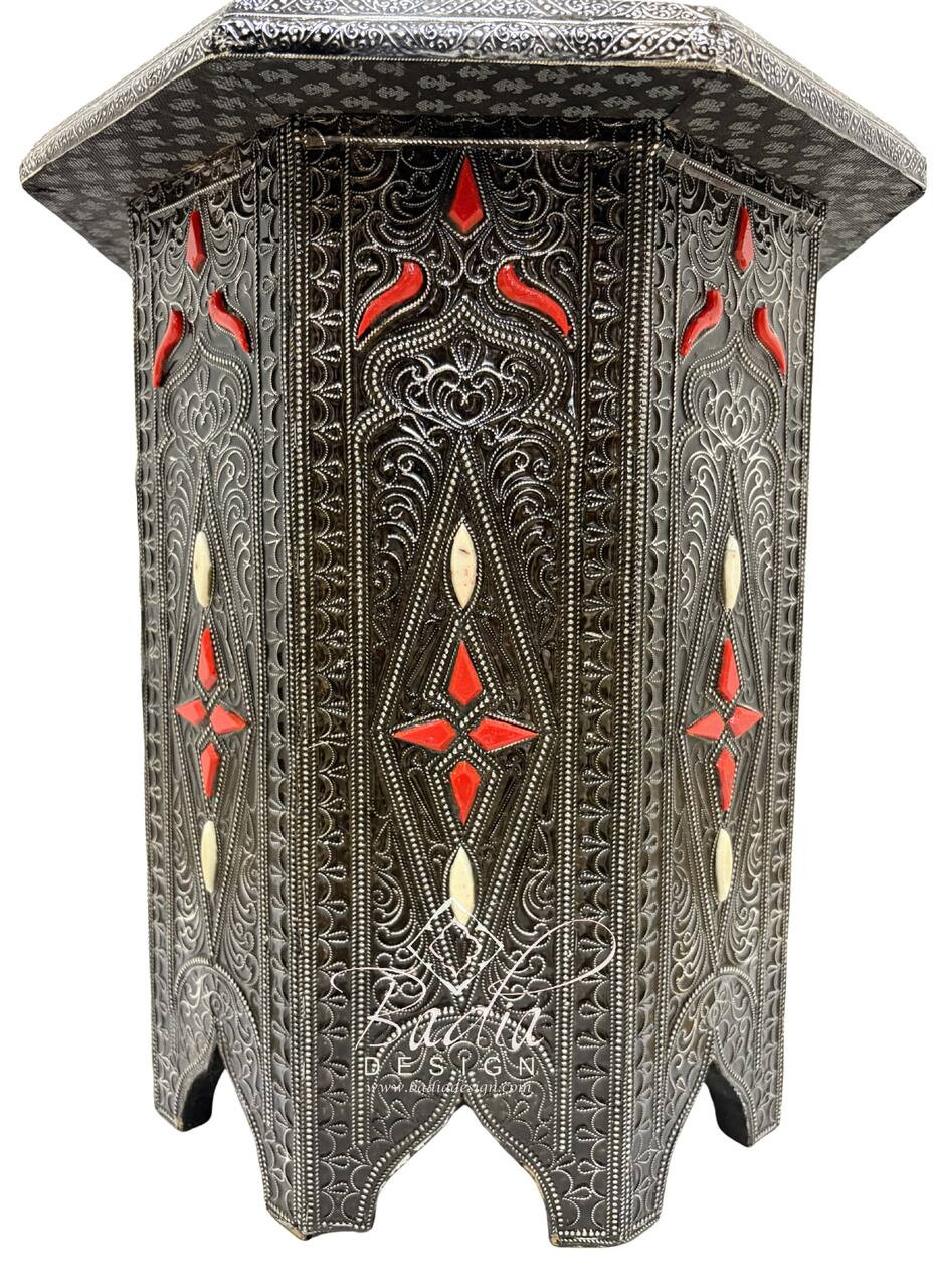 Octagon Shaped Metal and Bone Side Table with Glass Top - MB-ST071