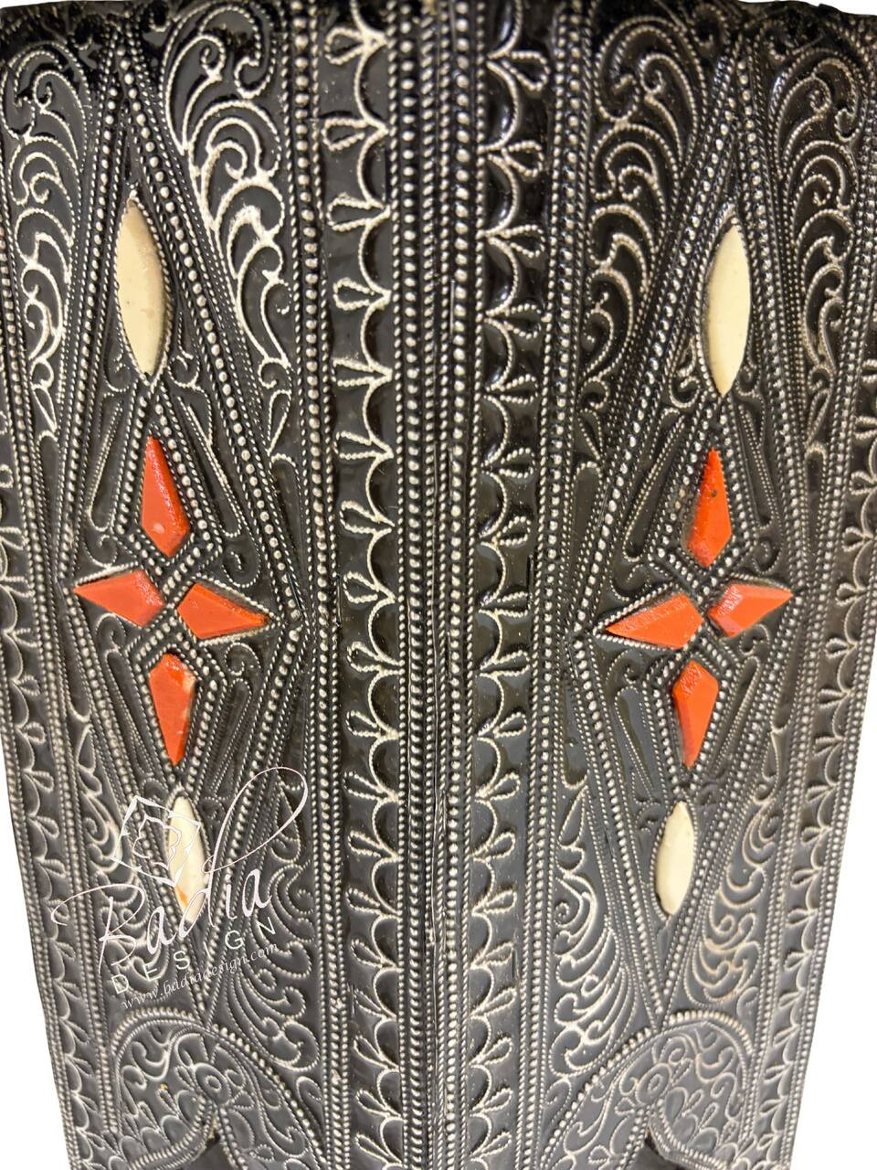 Small Octagon Shaped Metal and Bone Side Table with Glass Top - MB-ST075