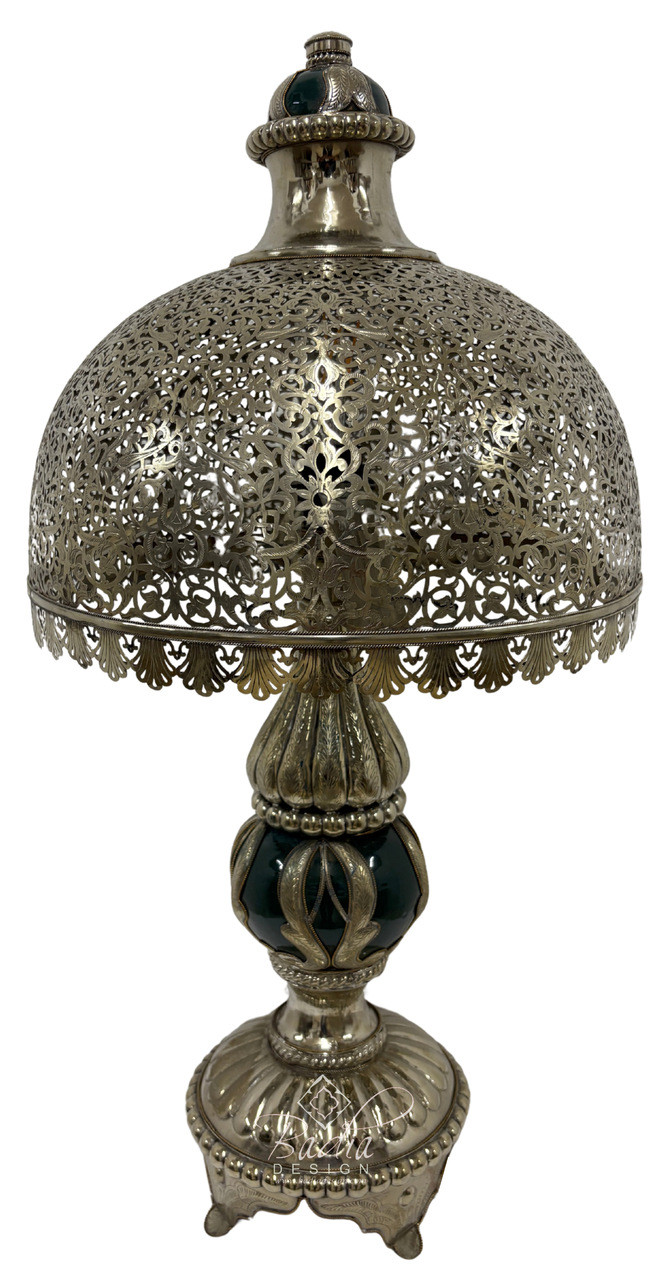 Intricately Designed Silver and Ceramic Desktop Lamp - LIG562