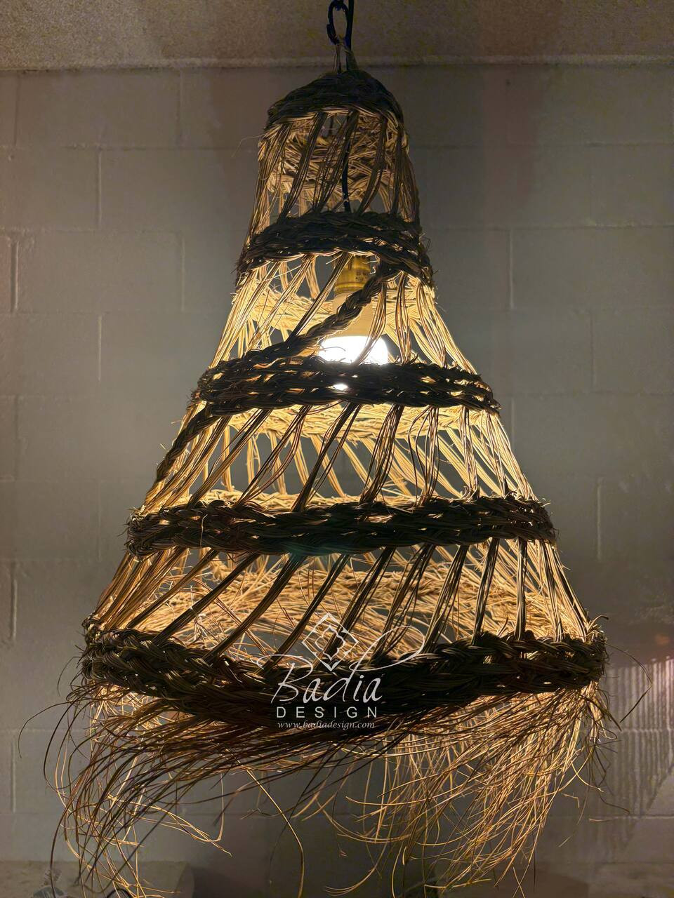 Tall Open Cone Shaped Raffia Lantern - RAF006 Tall Open Cone Shaped Raffia Lantern - RAF006