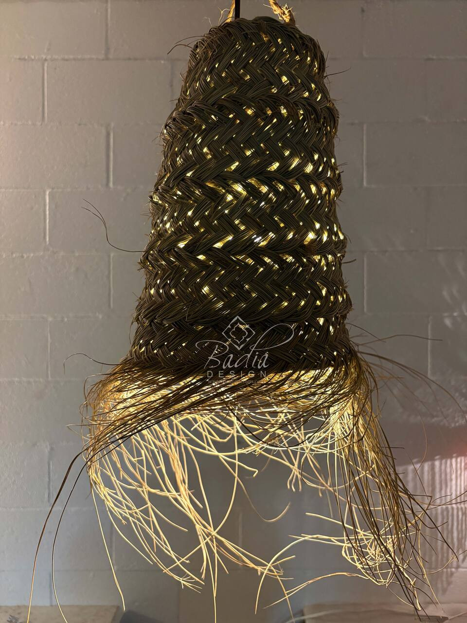 Tall Handwoven Cone shaped Raffia Lantern - RAF009