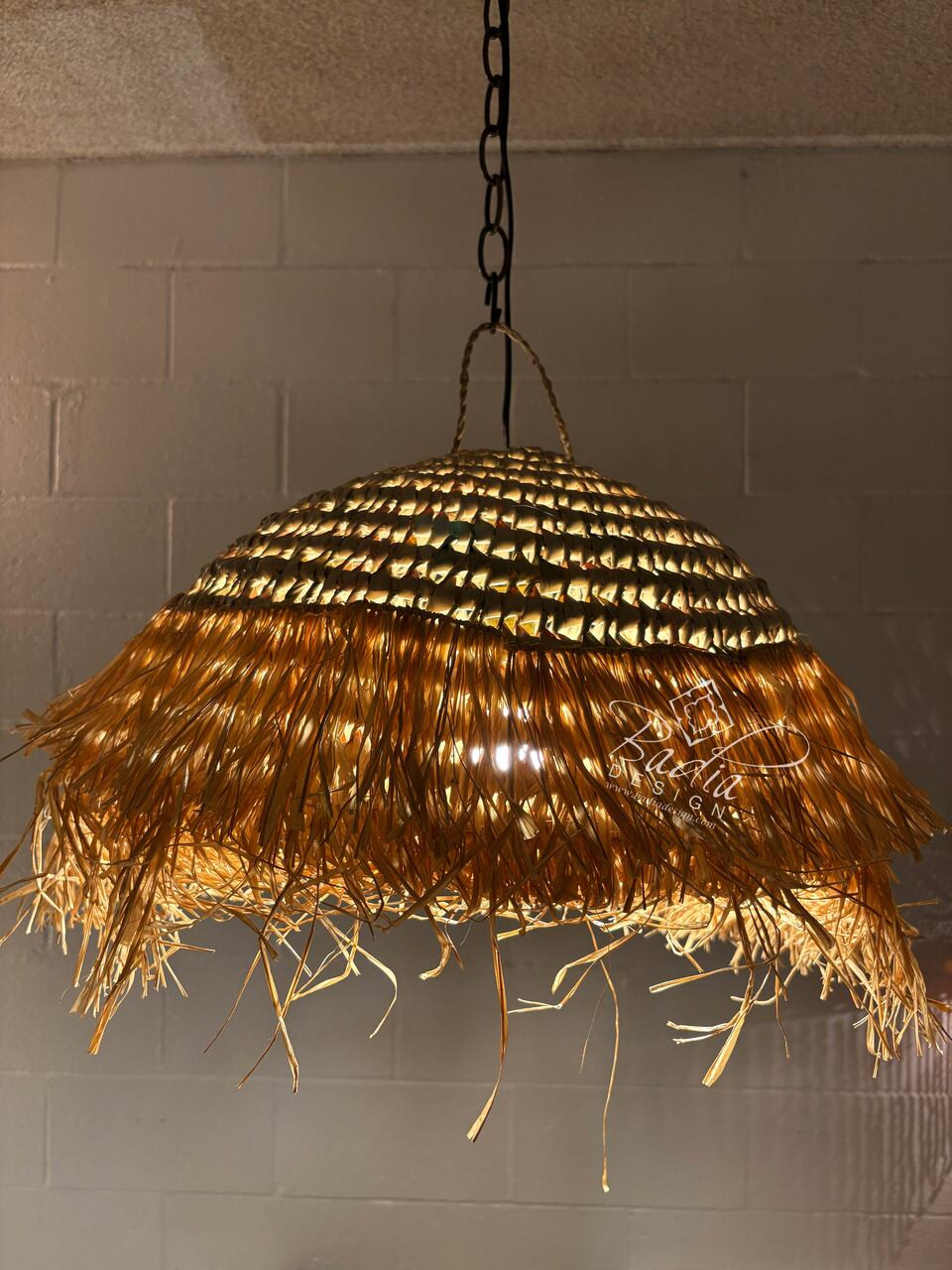 Handwoven Dome Shaped Raffia Lantern - RAF010