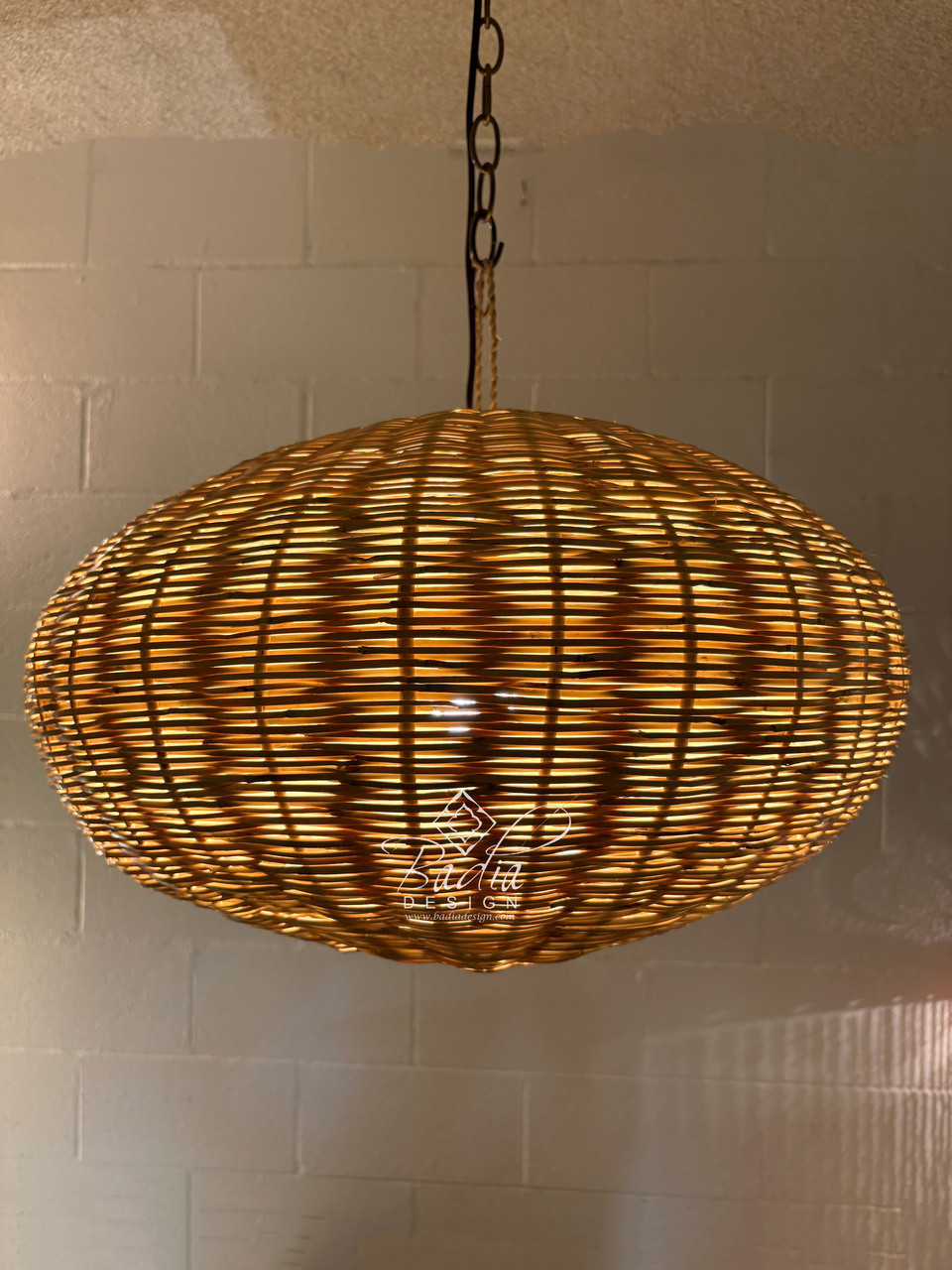 Handwoven Oval Shaped Raffia Lantern - RAF012