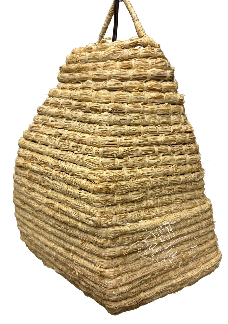Handwoven Pyramid Shaped Raffia Lantern - RAF021