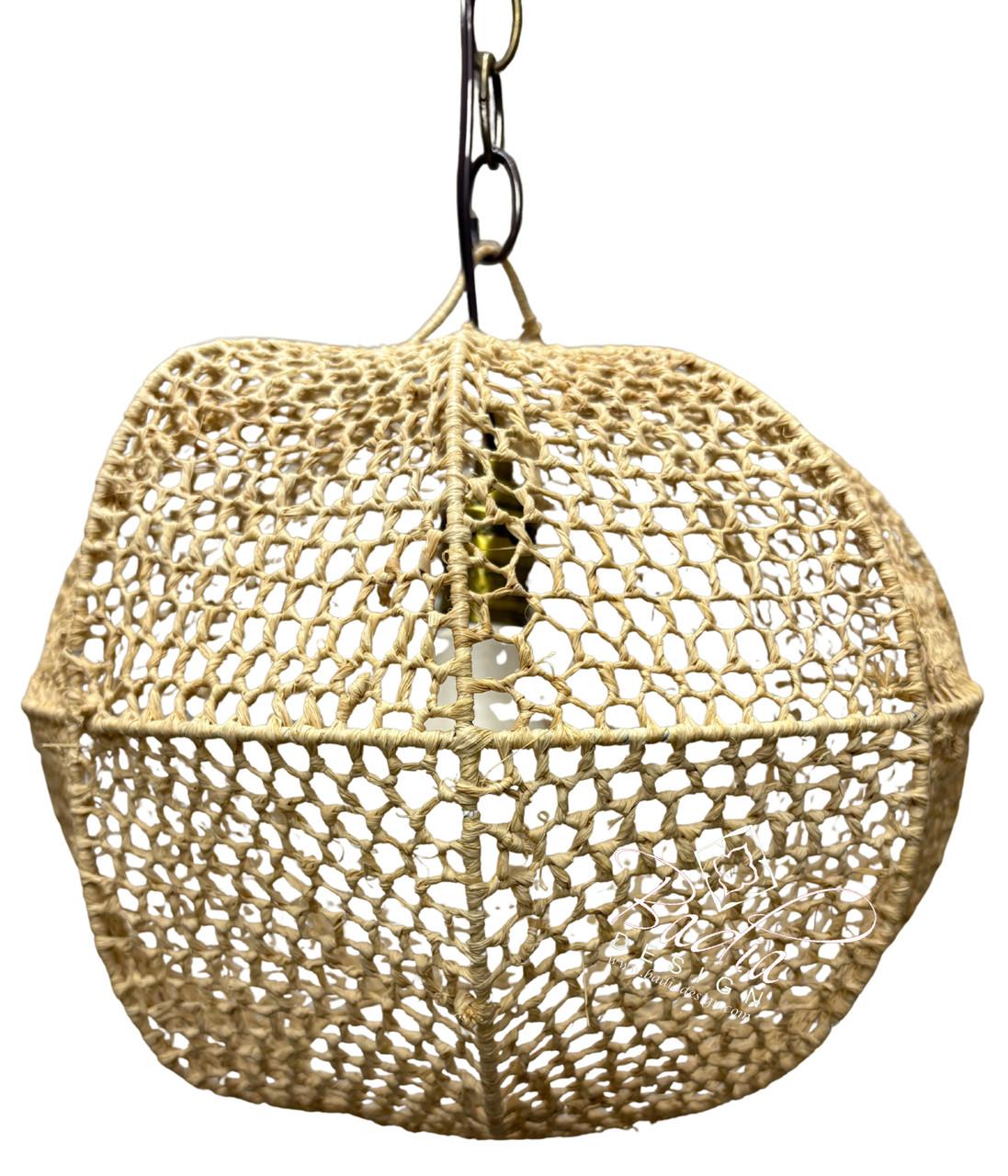 Open Weave Rounded Raffia Lantern - RAF023