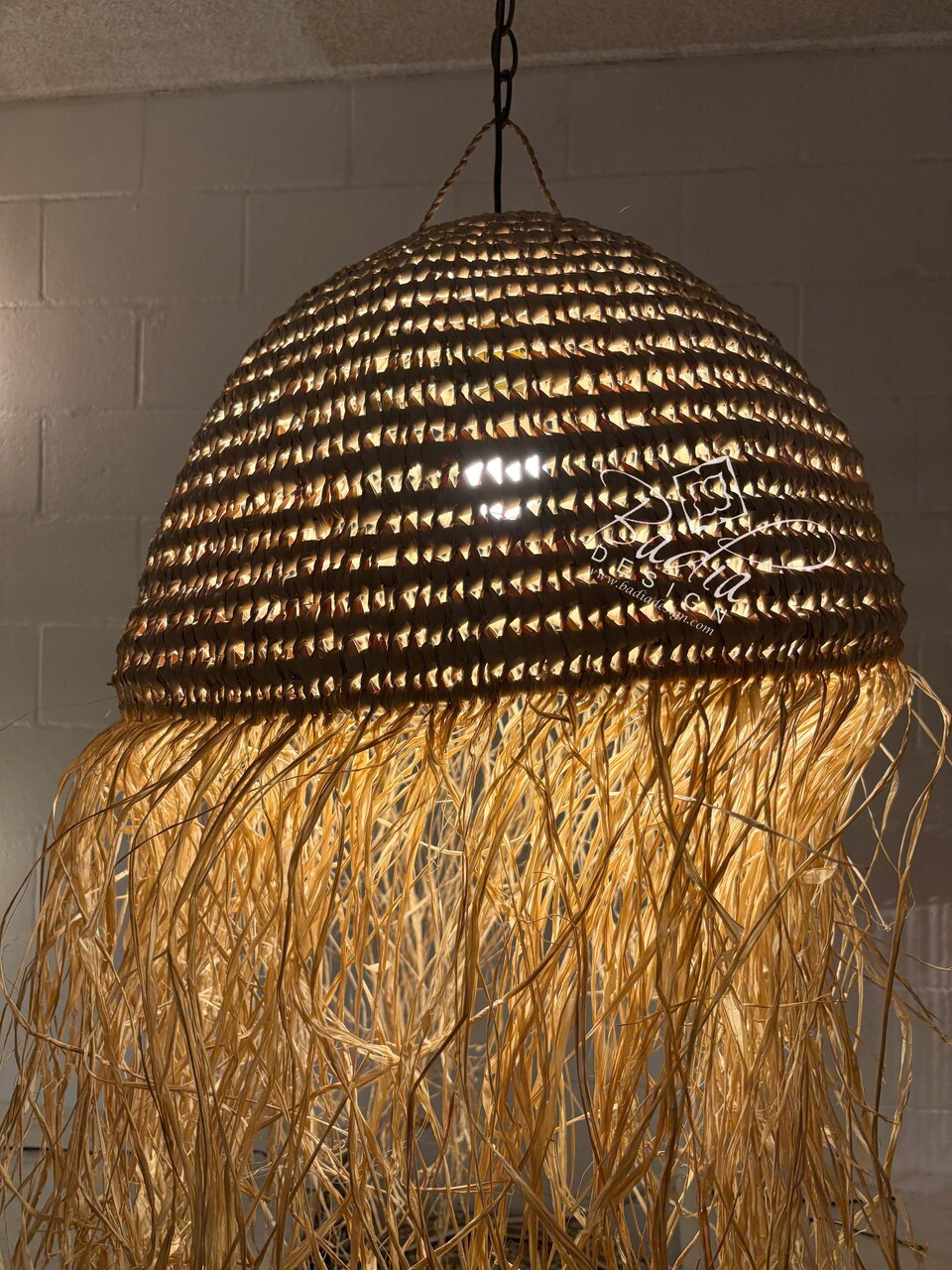 Dome Shaped Raffia Lantern with Fringe - RAF026