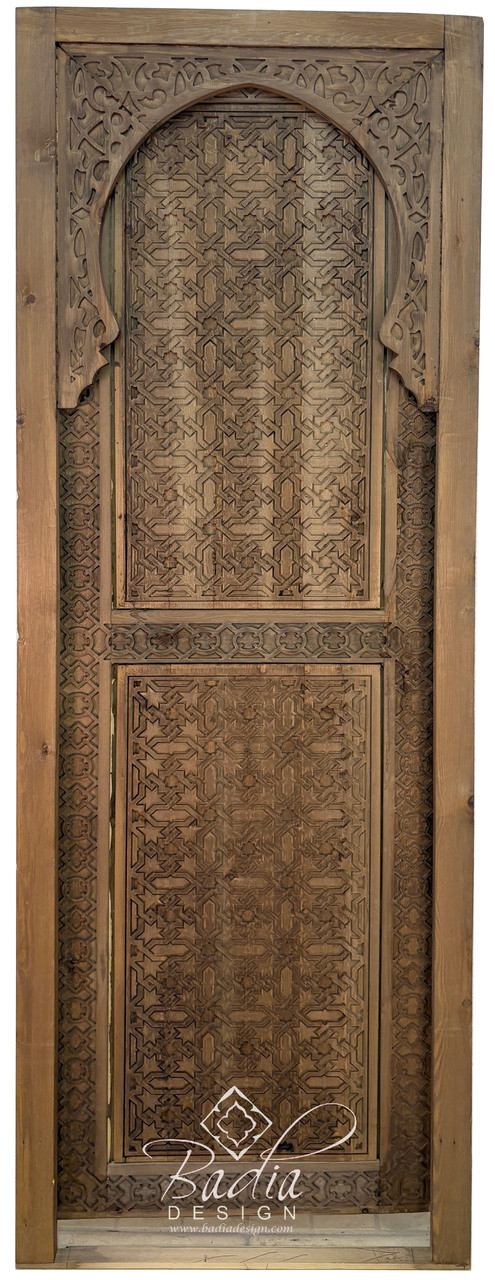 Stained Moroccan Hand Carved Wooden Door - CWD076