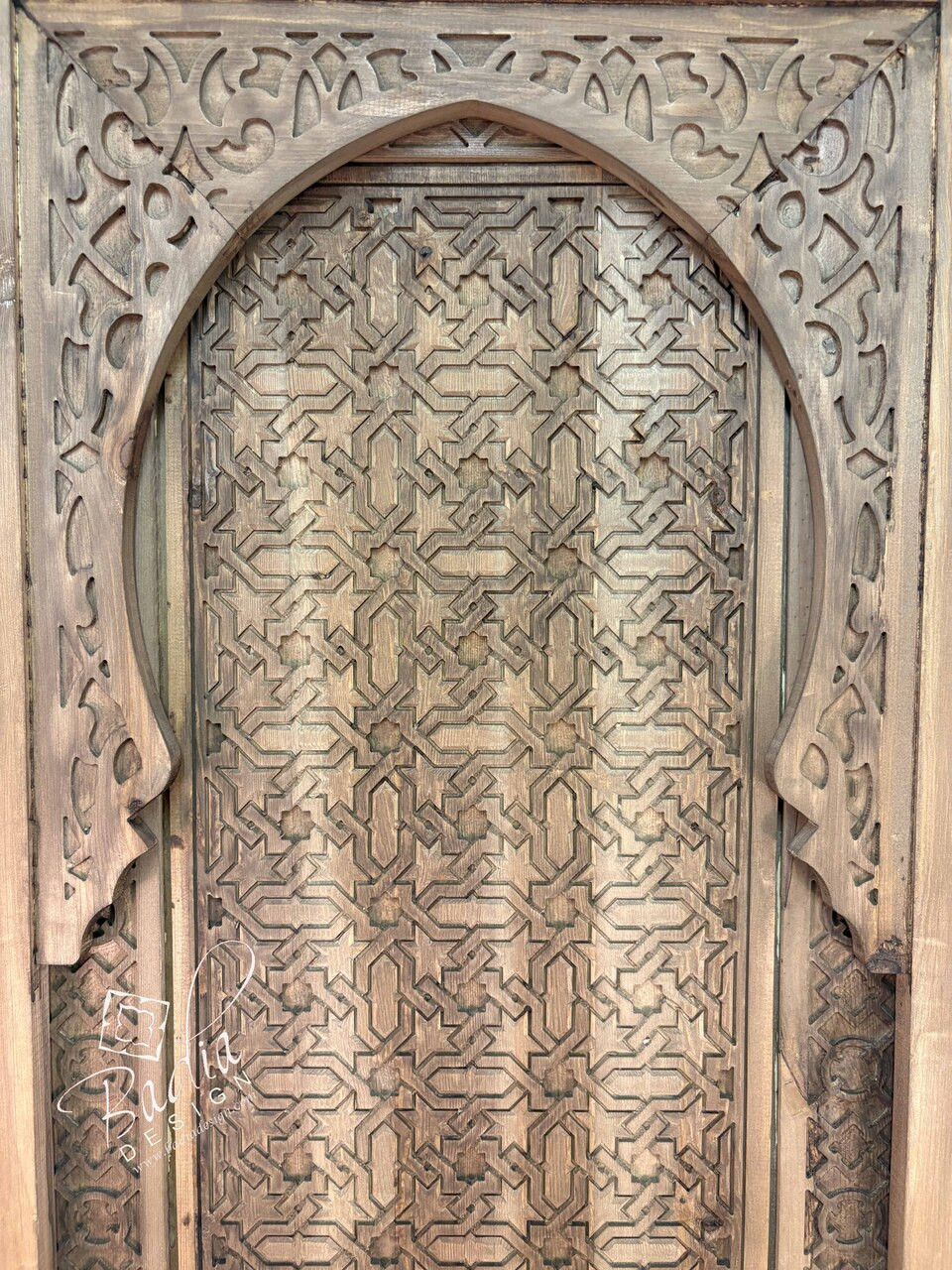 Stained Moroccan Hand Carved Wooden Door - CWD076