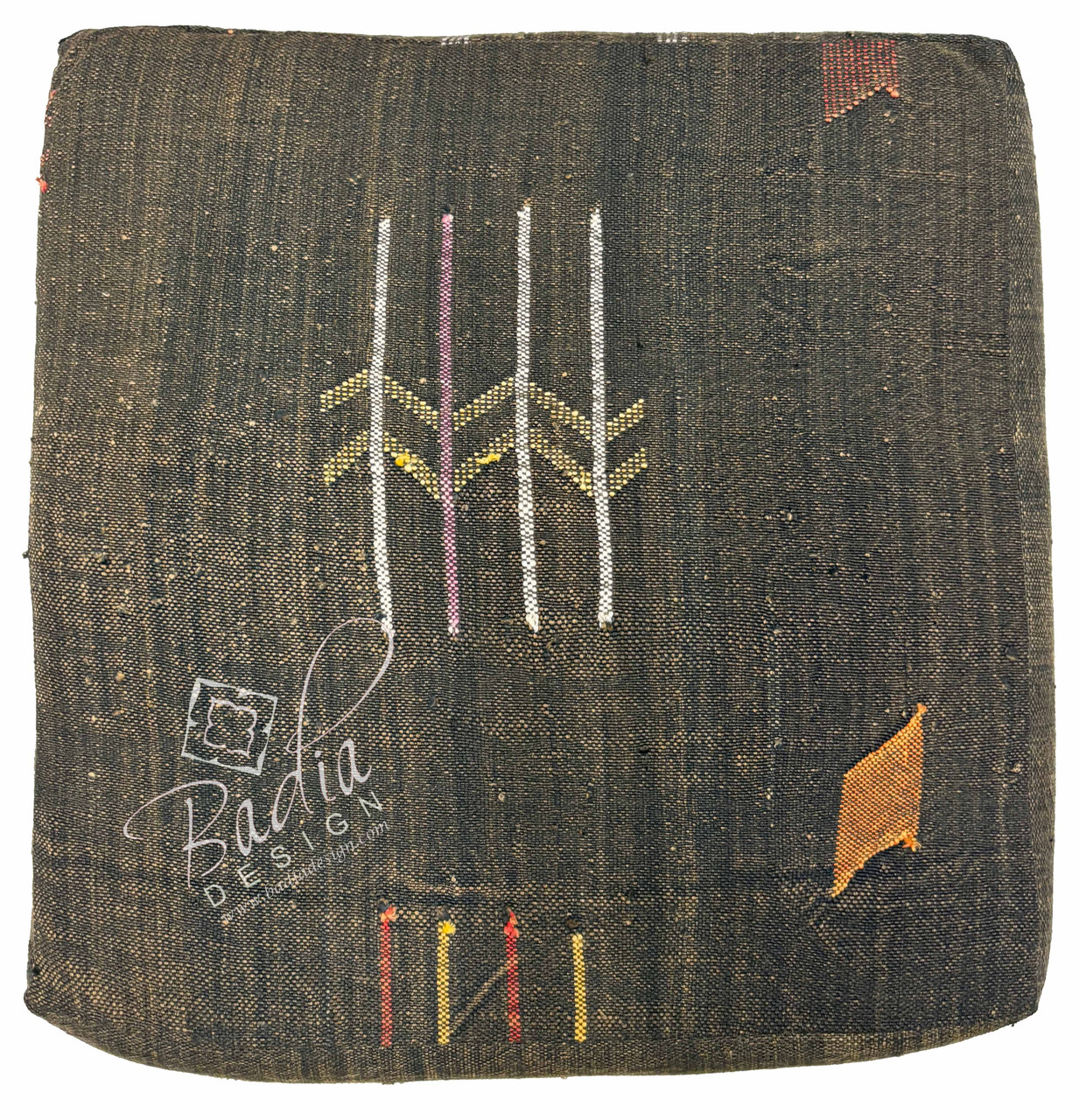 Dark Brown Kilim Floor Cushion with Geometric Accents - FP052