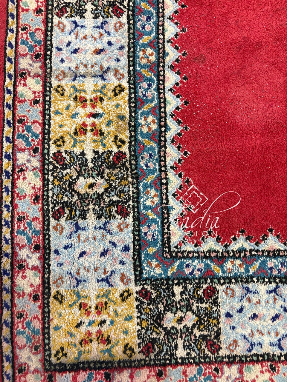 99" W x 193" H - Red Runner Rug with Multicolor Geometric Designs - R0501