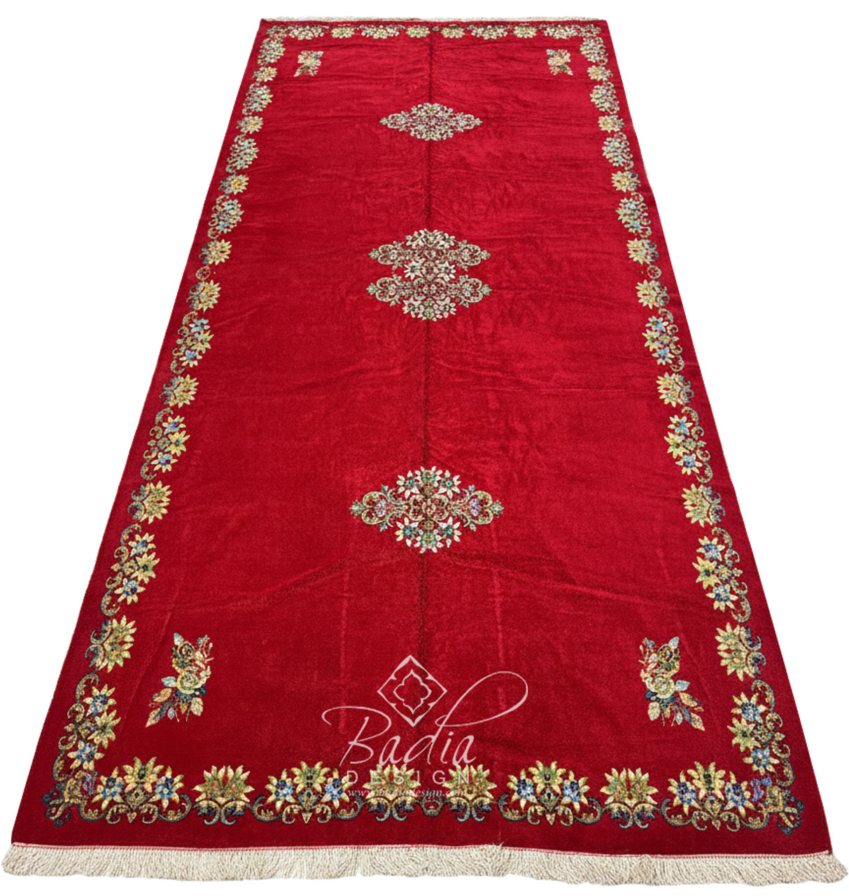 136" W x 247" H - Red Runner Rug with Multicolor Geometric Designs - R0504