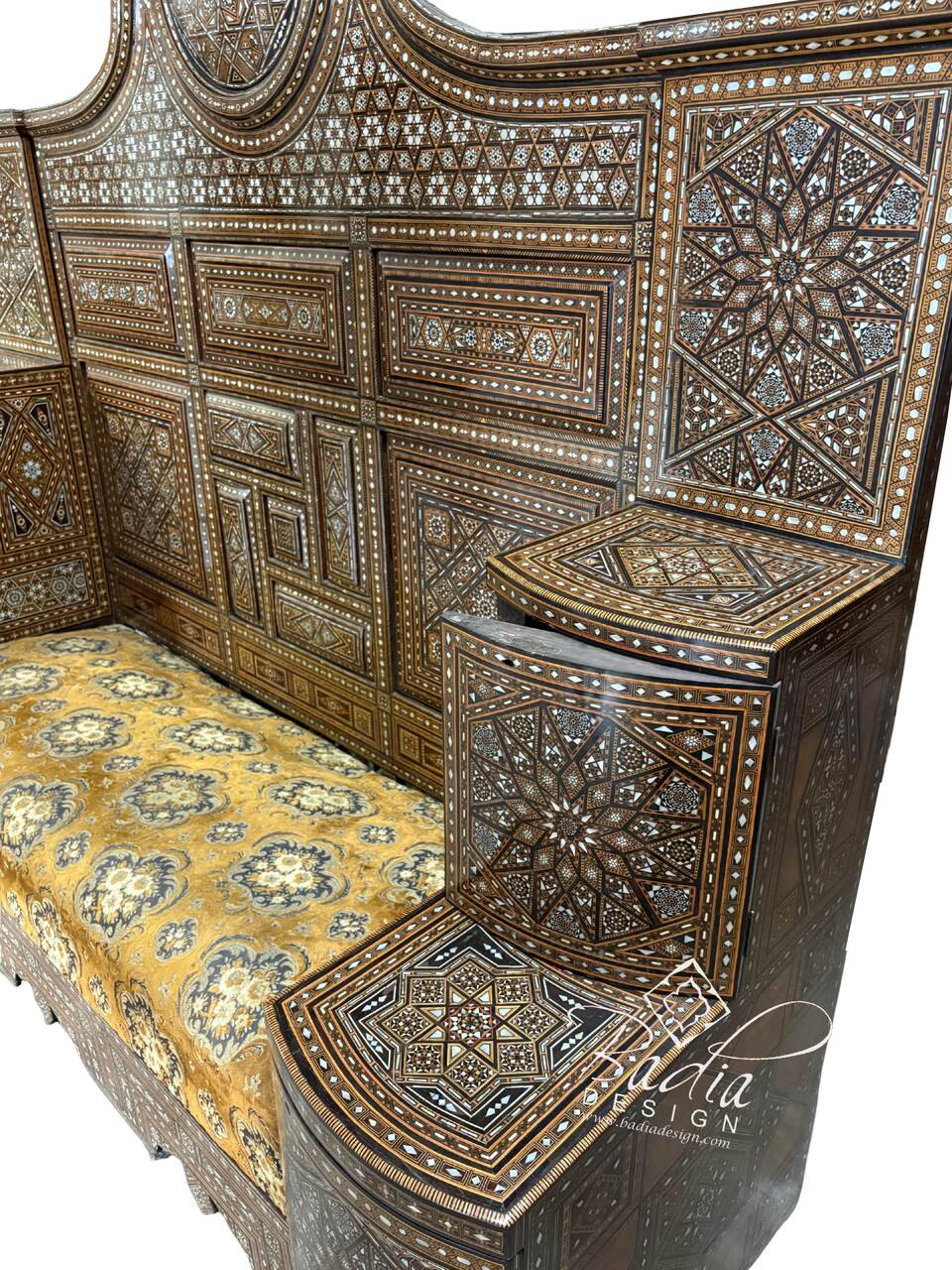 Mother of Pearl Inlay Throne Bench with Upholstered Seat - MOP-CH039