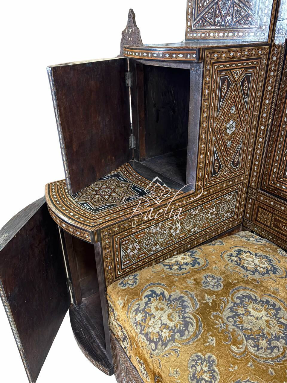 Mother of Pearl Inlay Throne Bench with Upholstered Seat - MOP-CH039