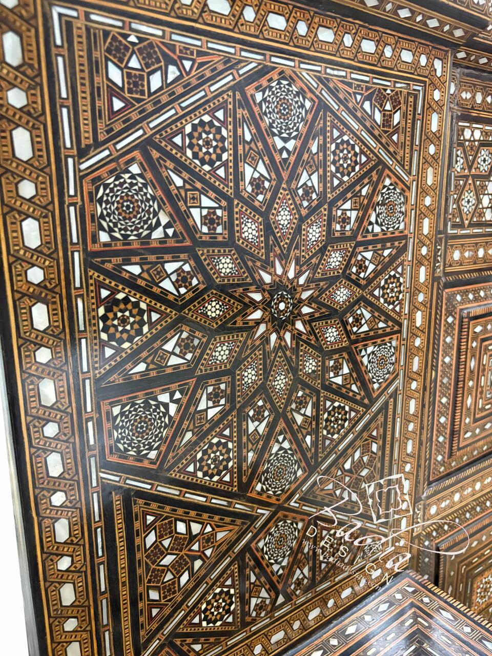 Mother of Pearl Inlay Throne Bench with Upholstered Seat - MOP-CH039