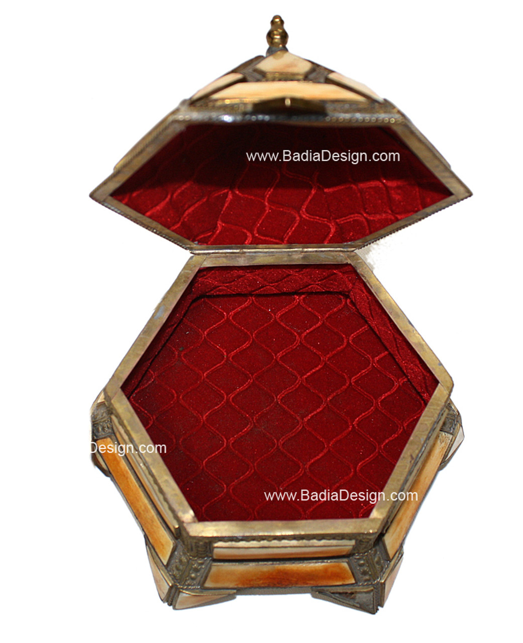 Hexagon Shaped Metal and Bone Jewelry Box - HD035