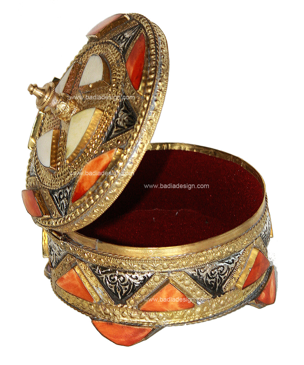 Small Round Metal and Bone Jewelry Box - HD060