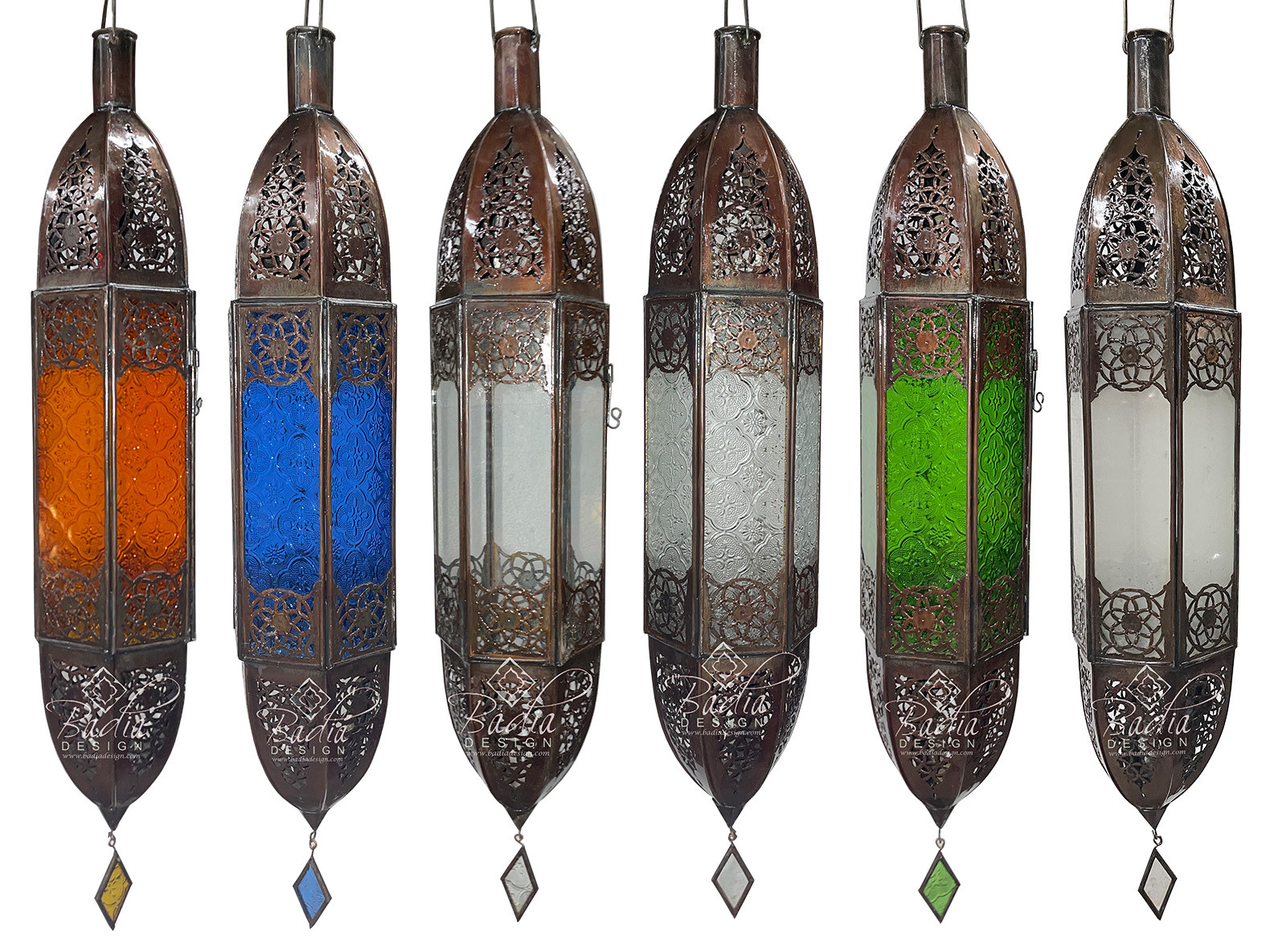 Moroccan Tall Cylinder Shaped Glass Lanterns from Badia Design Inc.