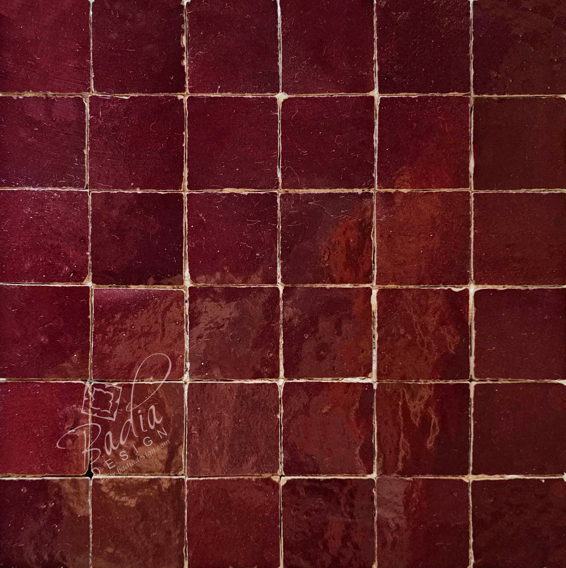 Moroccan Burgundy Glazed Zellige Mosaic Tile from Badia Design Inc.