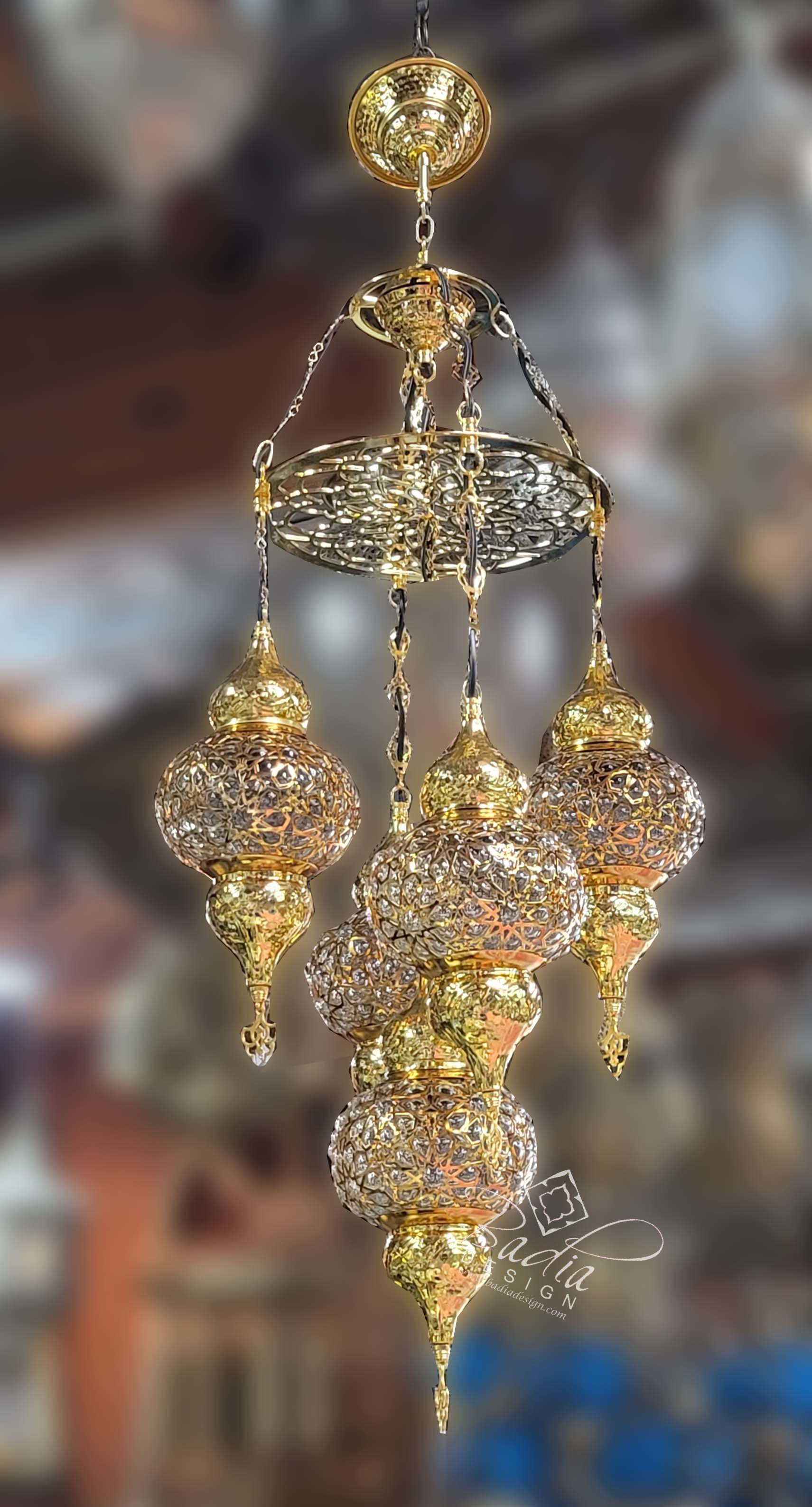 Turkish Chandelier with Clear Glass and Brass Canopies from Badia