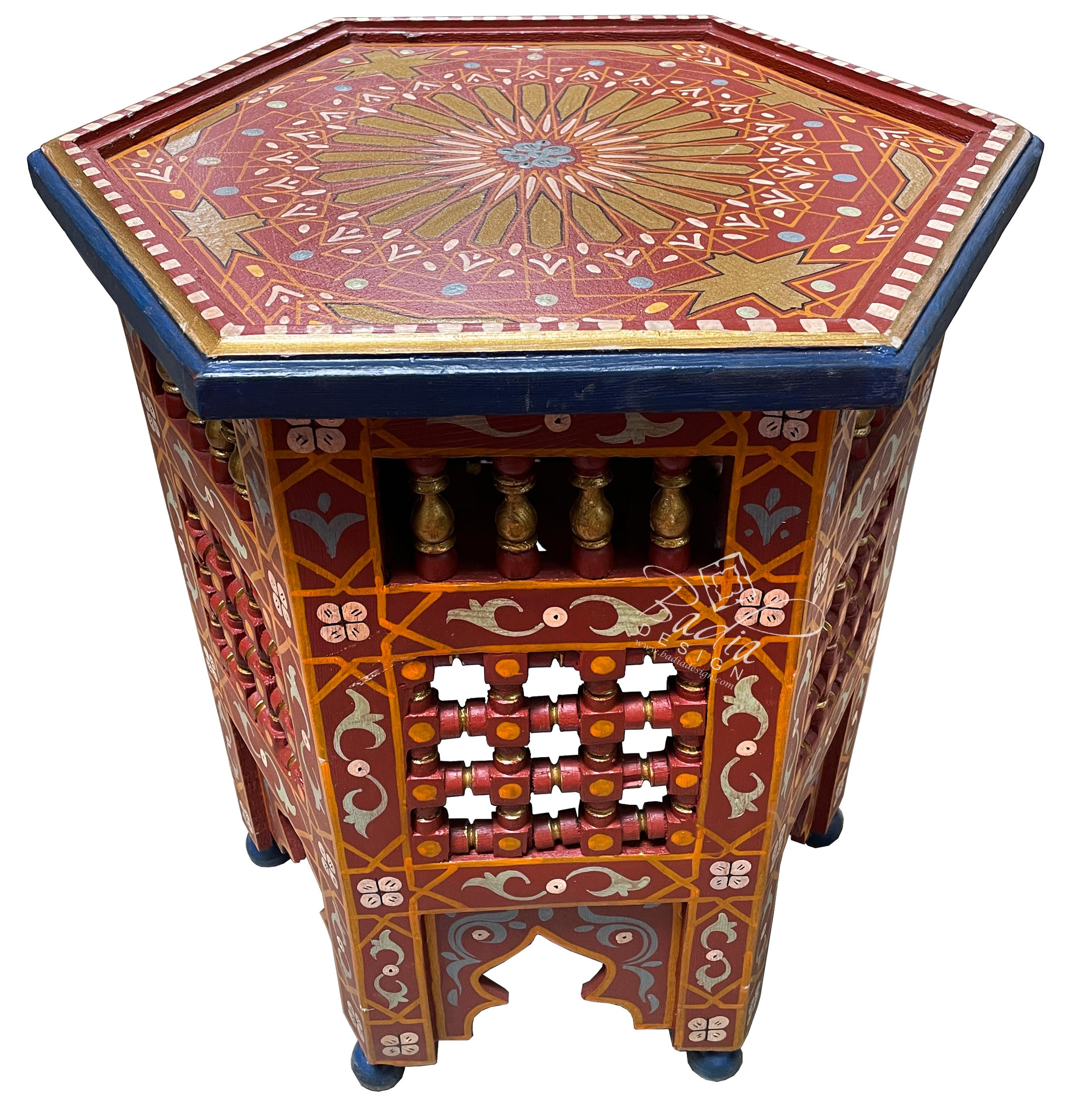 Small Red Moroccan Hand Painted Side Table from Badia Design Inc.