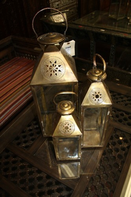 Brass Floor Lantern with Clear Glass - LL075