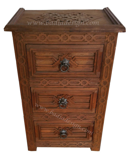 Hand Carved Wooden Nightstand - CW-NS001