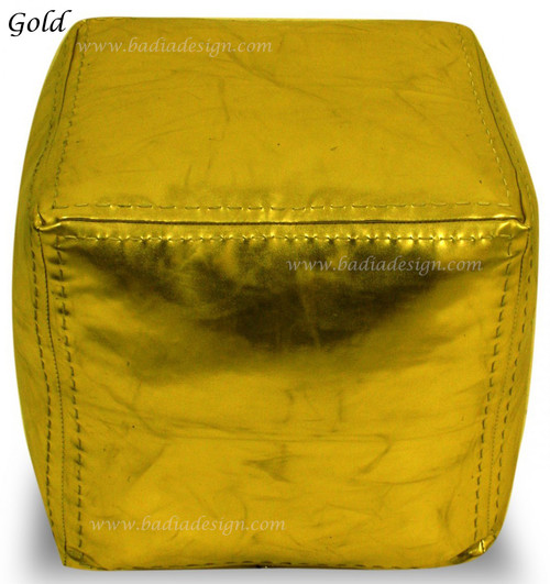 Moroccan Square Metallic Faux Leather Ottoman - SLO102